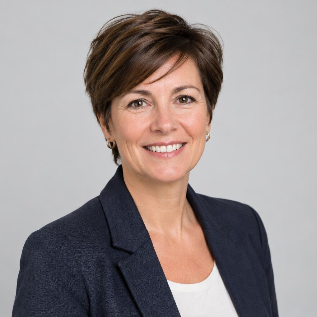 Portrait of a Belgian woman coordinator smiling in a professional setting
